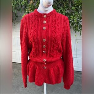 Vintage The Scotch House Red pure new wool sweater button long sleeves small